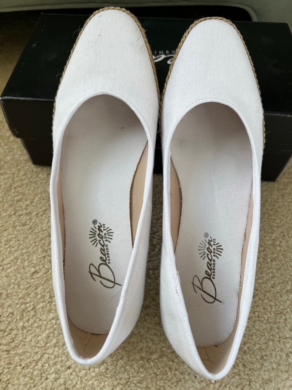 Beacon Phoenix White Canvas Jute Low Wedge Espadrilles Flats Shoes Size 9 N